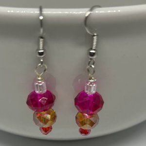 Hot Pink & Gold Crystal Earrings